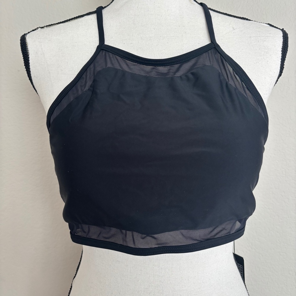 Ree Bees Swimwear Bikini Top Halter Solid Black A'GACI Mesh Women's Size L NWT